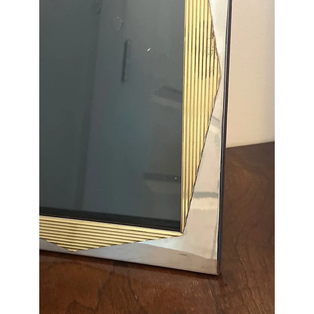 Vintage Art Deco Style Mixed Metal Picture Frame Silver Gold Tone 8x10 Geometric